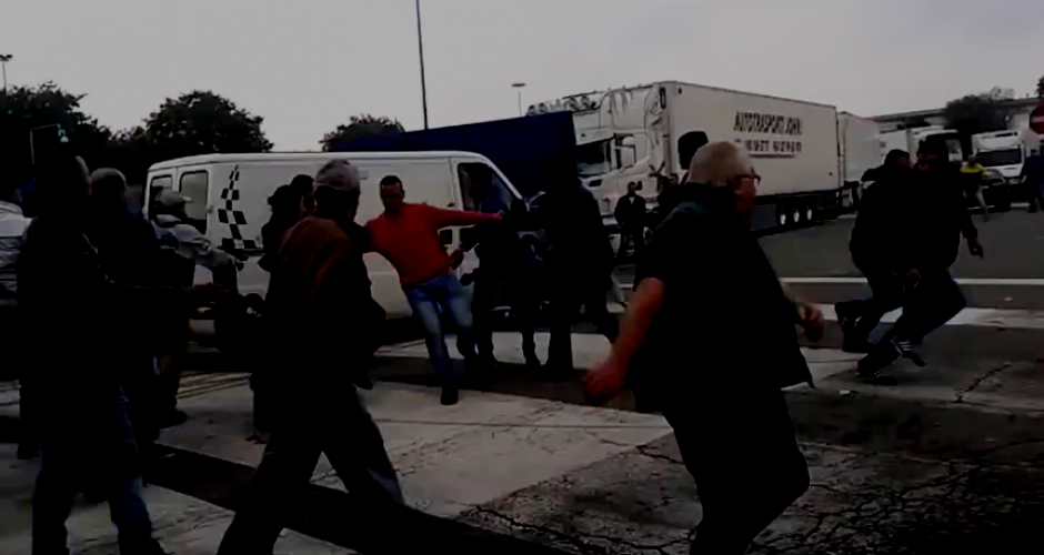 Delivery van driving into a crowd, 14 workers jumping and running away